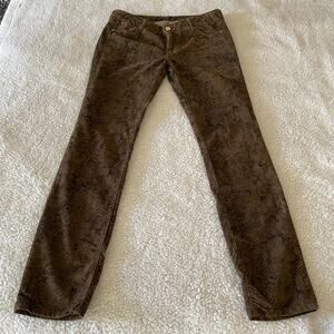 Zara Woman Snake Print Corduroy Skinny Pants Brown Stretch Mid Rise Size 6
